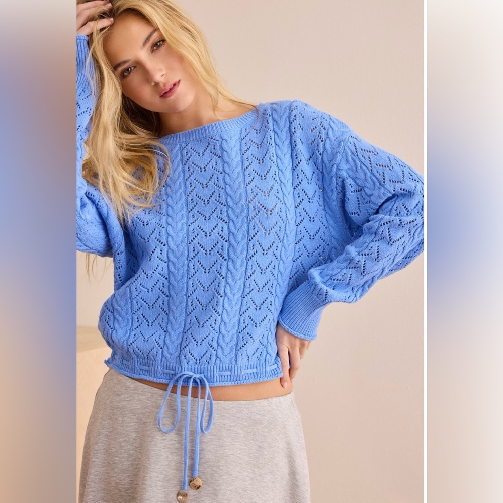 Altar’d State Knit Drawstring Sweater | Blue | NWT